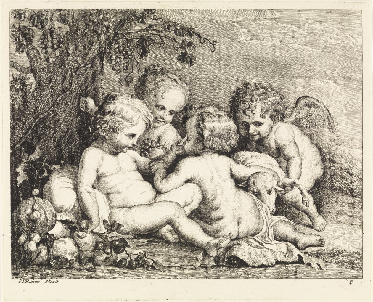 Kristus, Johannes Döparen och två putti av Philippe Lambert Joseph Spruyt