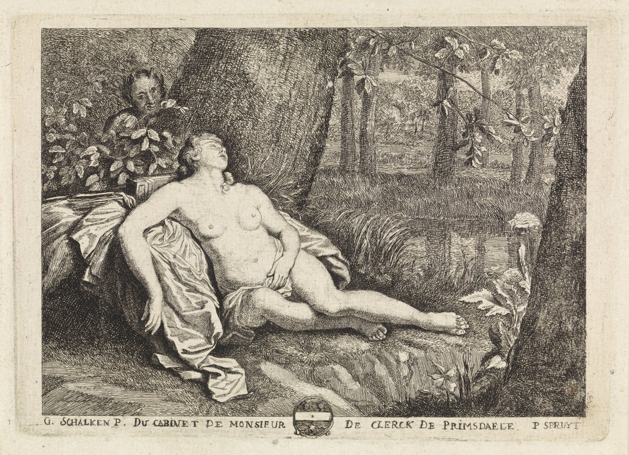 Sömnymf spionerad av en satyr av Philippe Lambert Joseph Spruyt