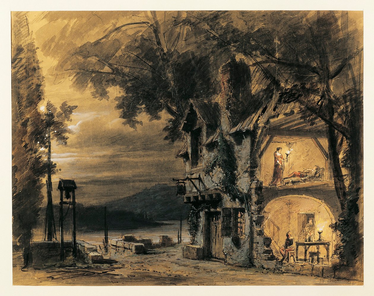 Frankrike, Paris, Scenografi för akt IV av Rigoletto av Giuseppe Verdi av Philippe Marie Chaperon