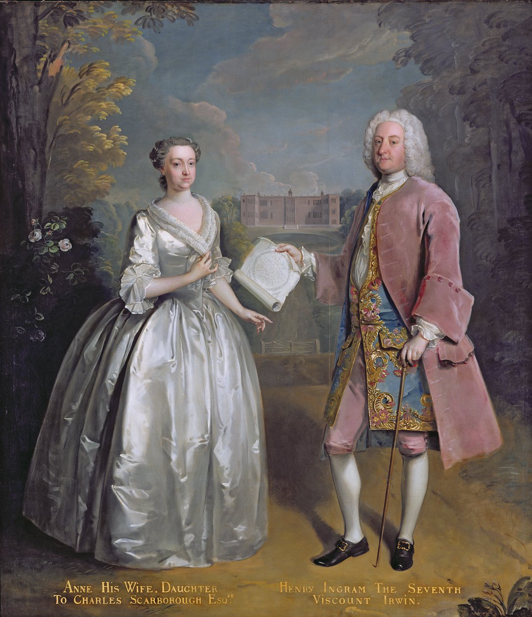 Porträtt av Henry 7th Viscount Irwin och hans fru Anne (olja på duk) av Philippe Mercier