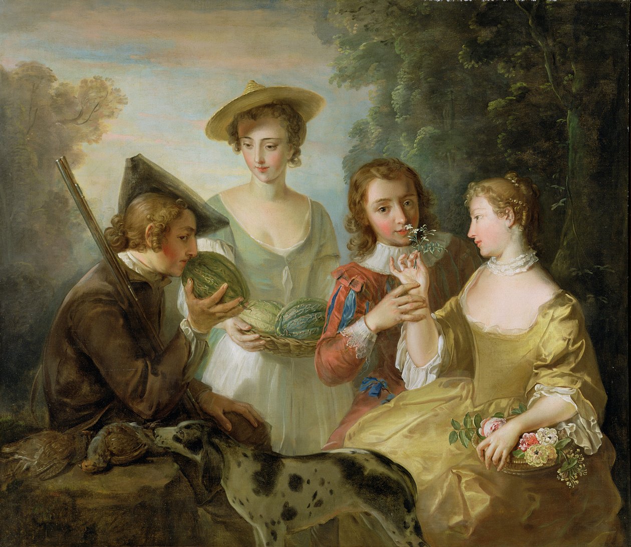 The Sense of Smell, c.1744-47 (olja på duk) (se även 129302 & 129303) av Philippe Mercier