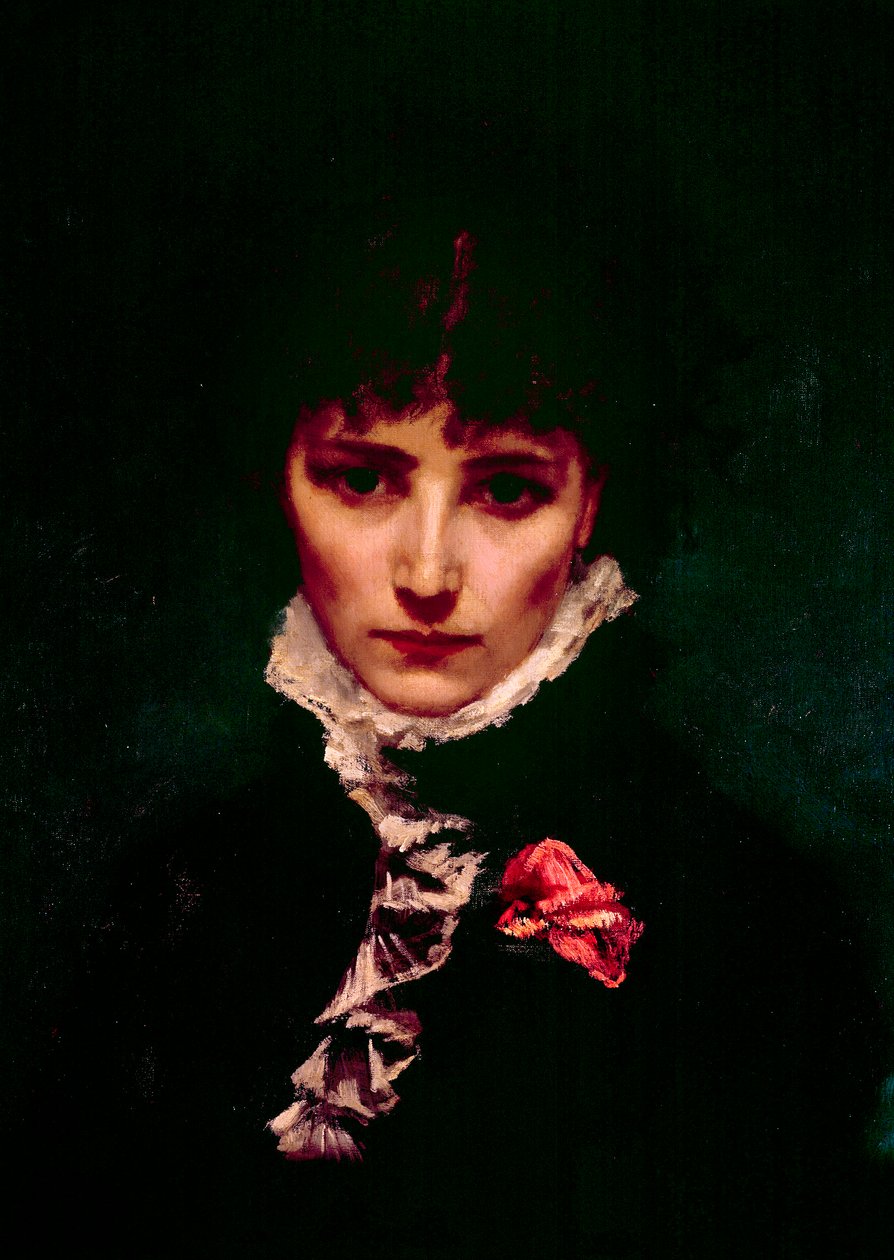 Porträtt av komikern Sarah-Henriette Bernard dit Sarah Bernhardt (1844-1923) Detalj. Målning av Philippe Parrot (1831-1894) 1800-talets Paris, fransk komedi av Philippe Parrot