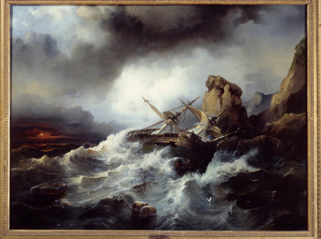 Scen för skeppsbrott Målning av Philippe Tanneur (1795-1878) 1850 Brest, Musee des Beaux Arts av Philippe Tanneur