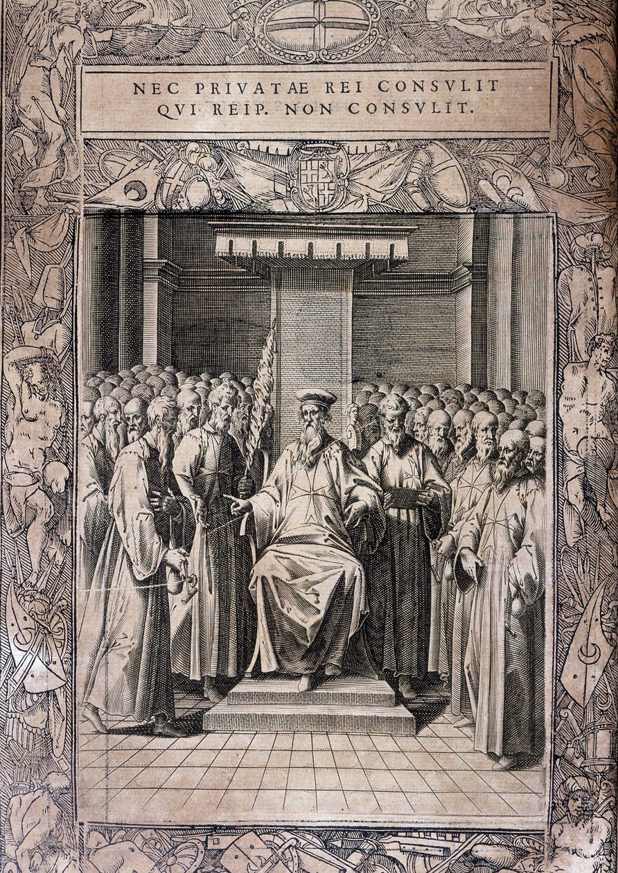 Stadgar för Maltas orden "Statuta Hospitalis Hervsalem"" (Riddarnas råd), av Philippe Thomassin, sent 1500-tal av Philippe Thomassin