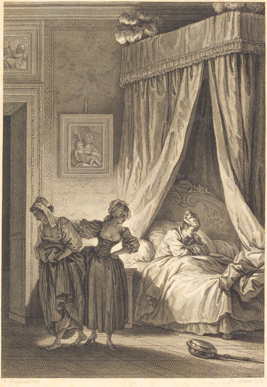Satsningen av de tre skvallren: tjänaren av Philippe Triere and Antoine Jean Duclos after Jean Honoré Fragonard