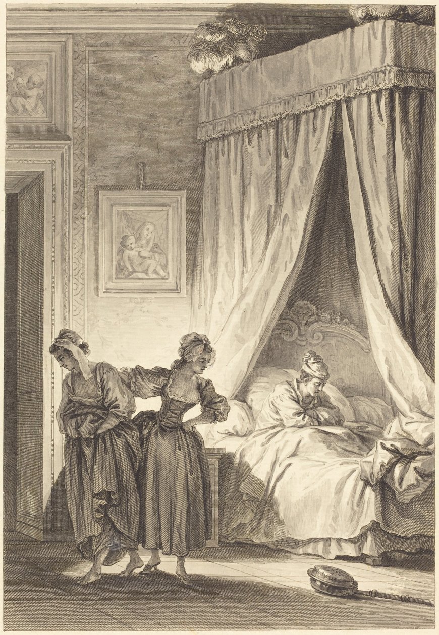 Utmaningen från de tre kommande: tjänaren av Philippe Triere and Antoine Jean Duclos after Jean Honoré Fragonard