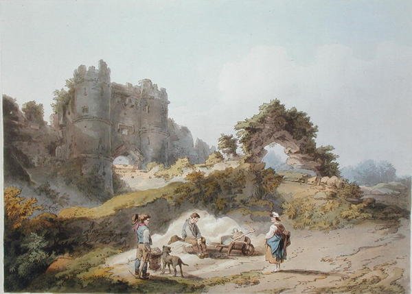 Gate of Carisbrook Castle, från "The Romantic and Picturesque Scenery of England and Wales", publicerad 1805 (färggravyr) av Philippe de (after) Loutherbourg