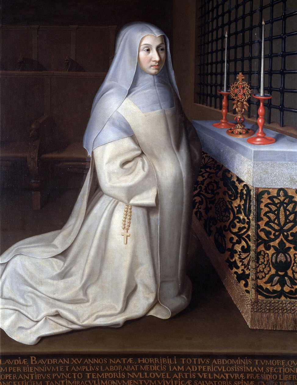 Porträtt av Claudia (Claude) Baudran, intagen i klostret Port Royal des Champs (Port-Royal-des-Champs) målning tillskriven Philippe de Champaigne, kyrkan Linas, Seine och Oise - Olja på duk av Philippe de (attr. to) Champaigne