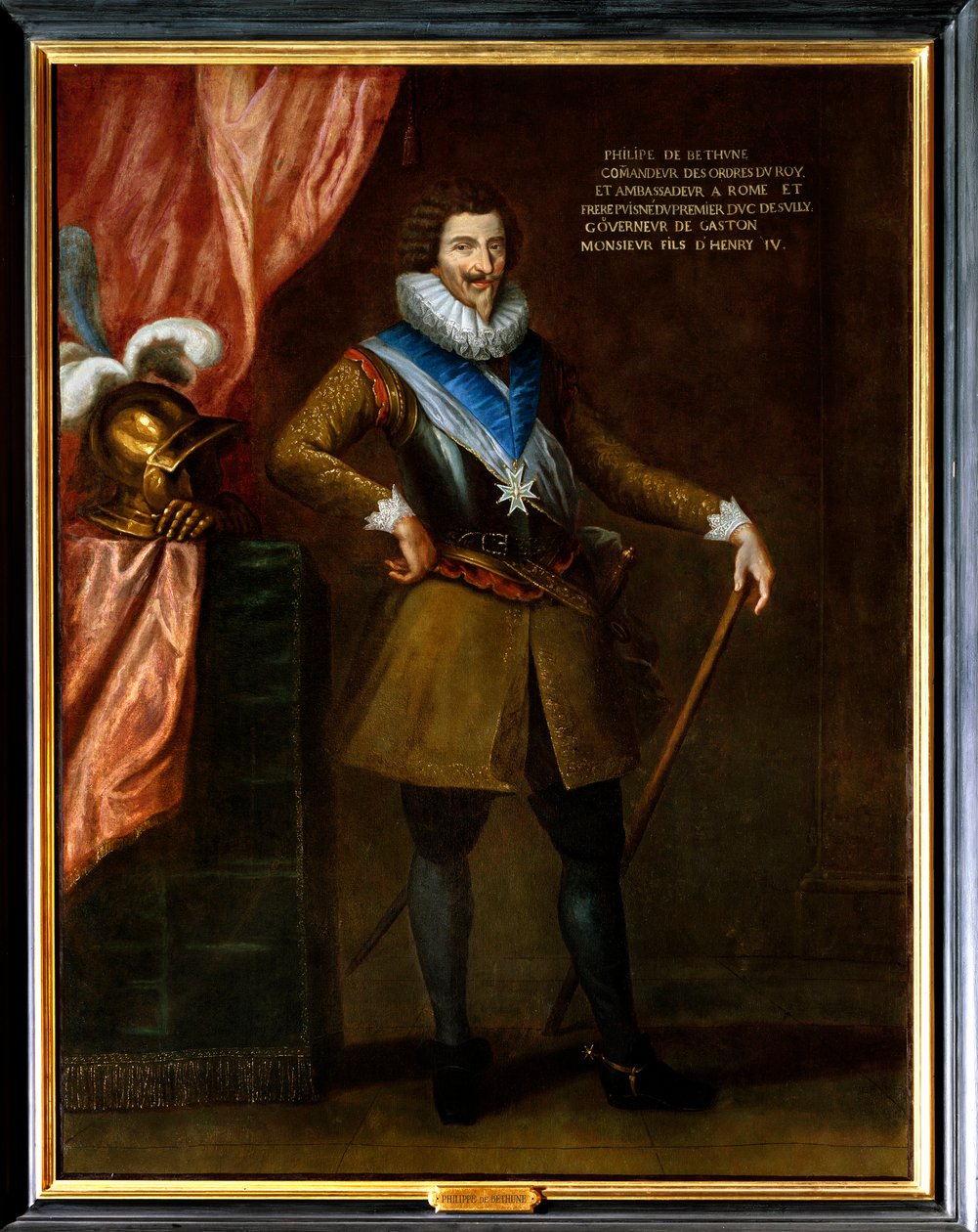 Porträtt av Philippe de Bethune, bror puine till Sully, ambassadör i Rom (1561-1649). Han har halsbandet med insignierna för den Helige Andes Orden (Den Helige Andes Orden). Målning tillskriven Philippe De Champaigne (1602-1674) av Philippe de (attr. to) Champaigne