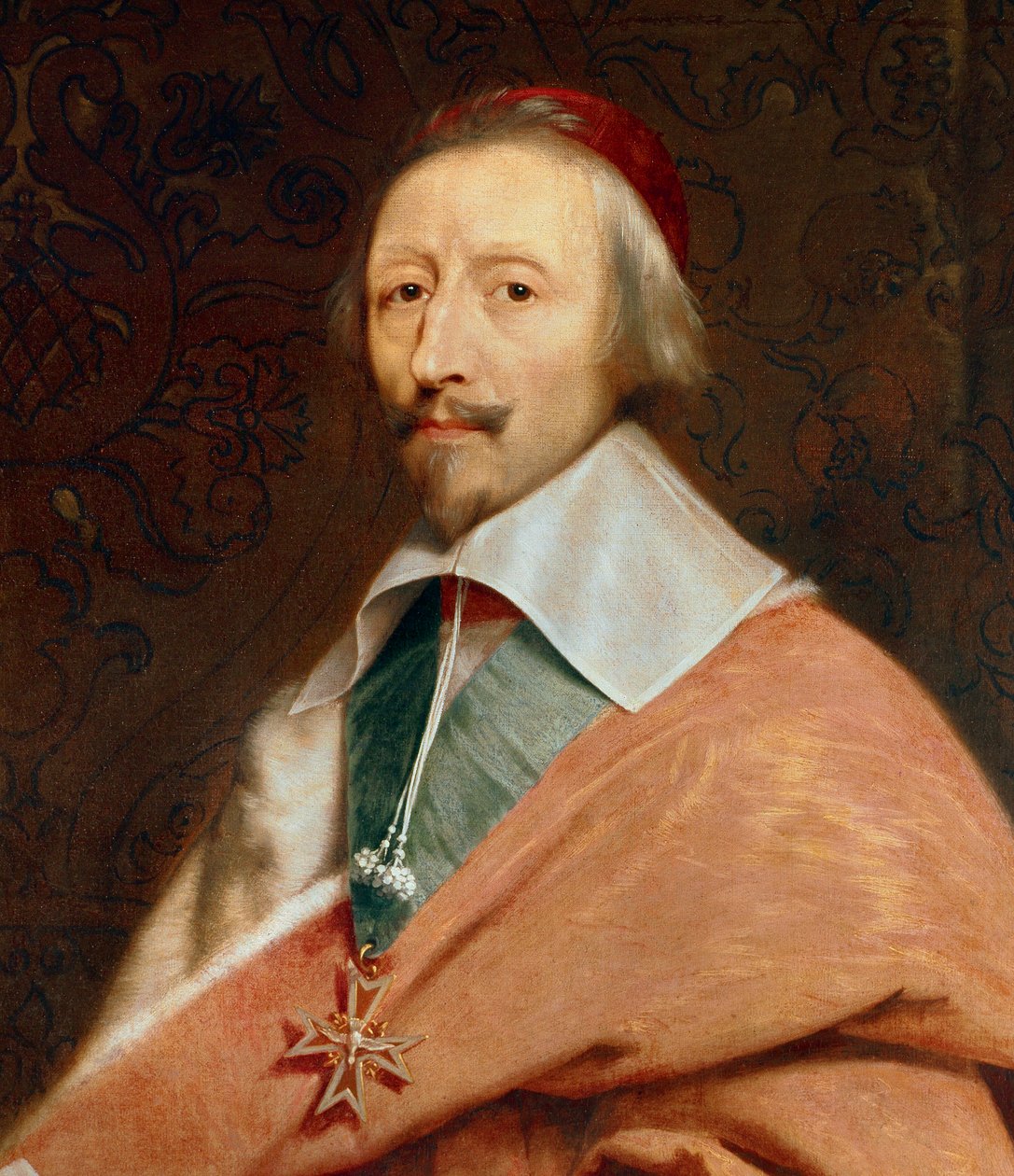 Detalj av: ""Armand Jean du Plessis, kardinal de Richelieu"" (1585-1642): porträtt av Philippe de Champaignes verkstad (1602-1674) av Philippe de (studio of) Champaigne