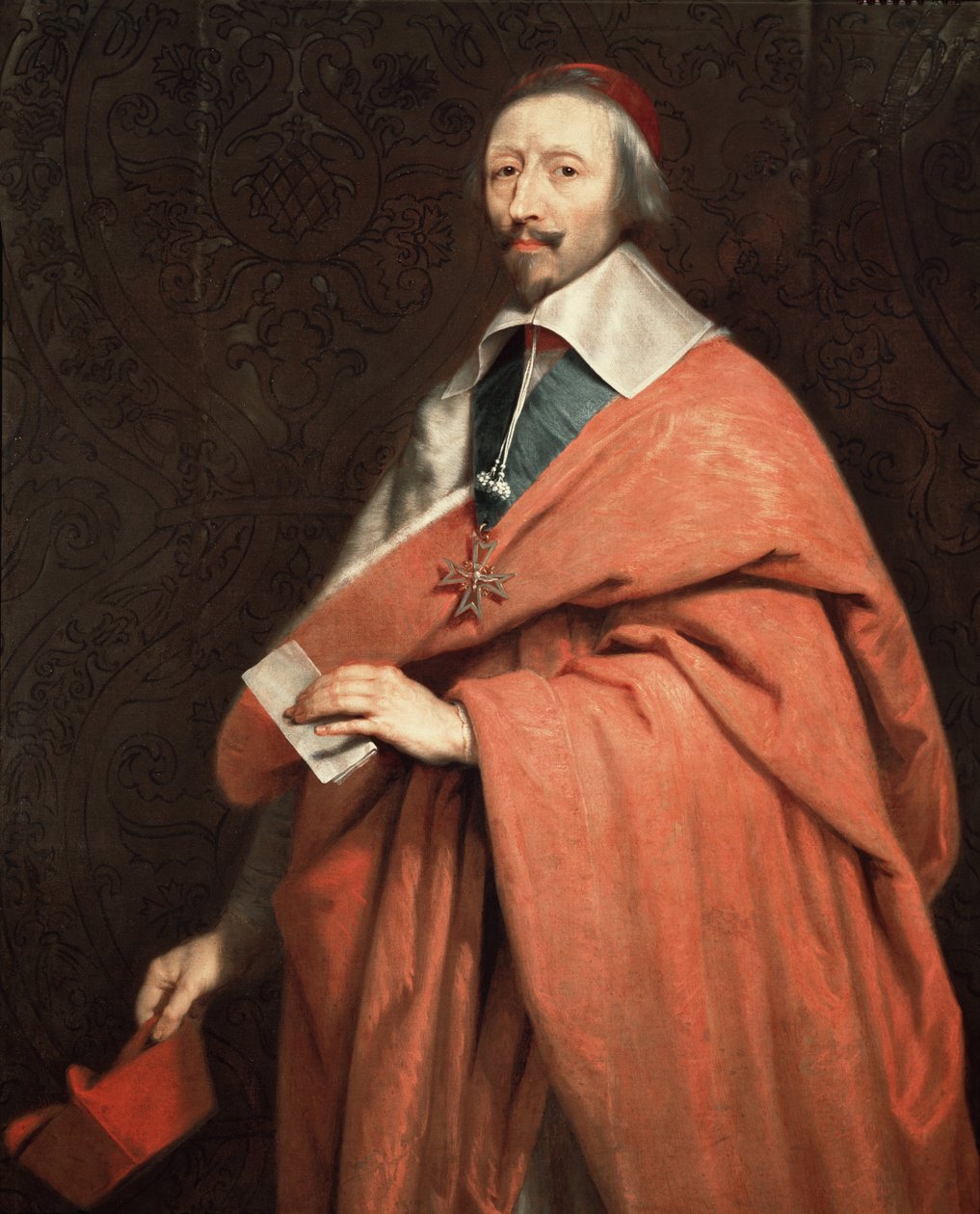 Porträtt av Armand Jean du Plessis, kardinal de Richelieu (olja på duk av Philippe de (studio of) Champaigne