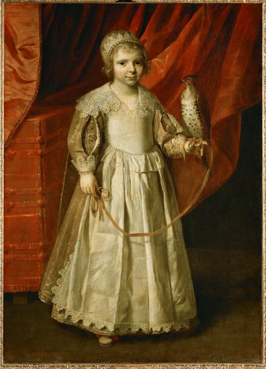 Barn med falk, troligen Anne-Marie de Chevreuse, 5 år, dotter till Claude de Lorraine, hertig de Chevreuse ... av Philippe de Champaigne