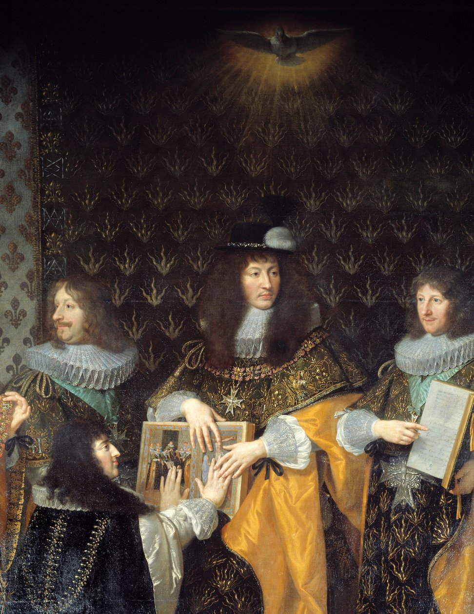 Kung Ludvig XIV tar emot riddare av den Helige Andes Orden (Order of the Holy Spirit) sin bror hertigen av Anjou Detail. Målning av Philippe de Champaigne (1602-1674) Grenoble från 1600-talet, Musee des Beaux Arts av Philippe de Champaigne