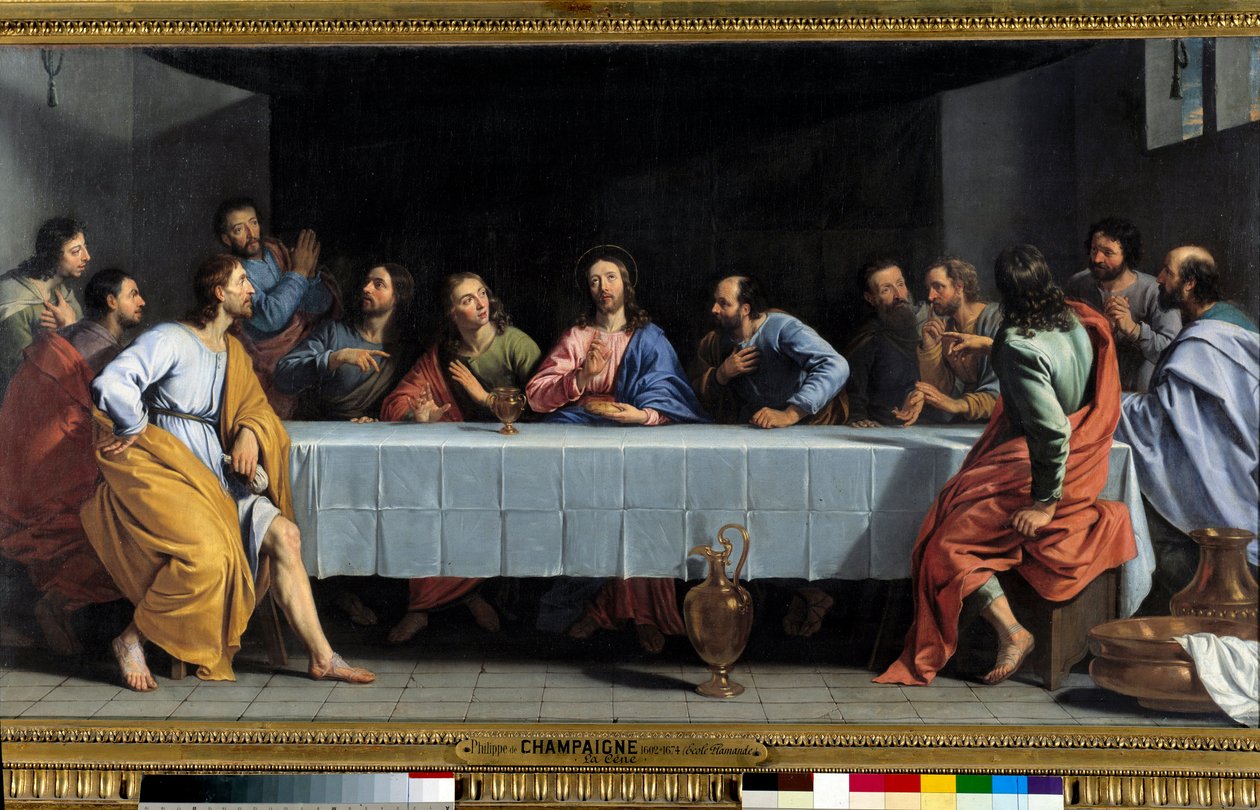 Nattvarden säger ""La petite cene"" Målning av Philippe de Champaigne (1602-1674). Storlek 0,80 x 1,49 m Paris. Louvren av Philippe de Champaigne