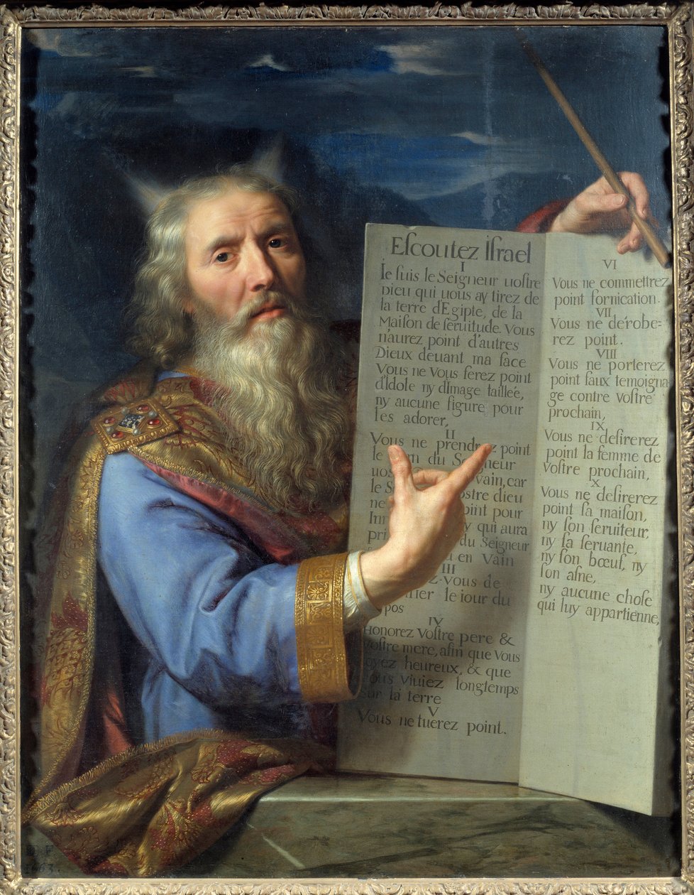 Moses och lagens tabeller. Målning av Philippe De Champaigne (1602-1674) Ec. Flam. av Philippe de Champaigne