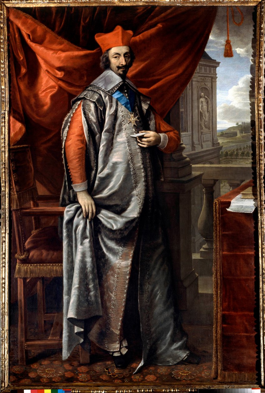 Hellängdsporträtt av Armand Jean Du Plessis, kardinal de Richelieu (1585-1642) målning av Philippe De Champaigne (1602-1674), Paris. UD av Philippe de Champaigne