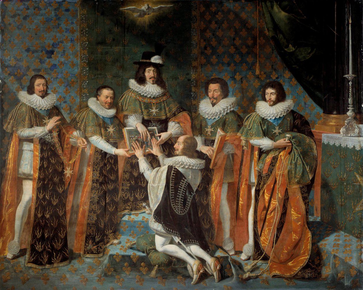 Mottagning av Ludvig XIII (1601-1643) av Henri II av Orleans, hertig av Longueville och Estouville, suverän prins av Neufchatel (1595-1663) Riddare av den Helige Andes Orden 1633-05-15 Ludvig XIII omges av Claude Bartillier , Storkassör i t av Philippe de Champaigne