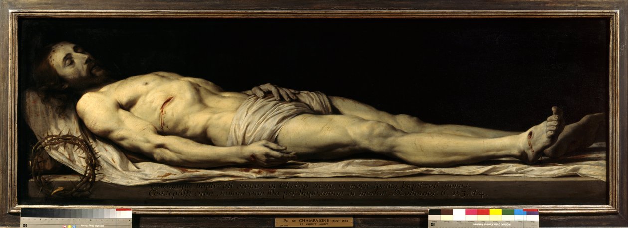 Den döde Kristus som lägger på sin hölje Målning av Philippe de Champaigne (1602-1674) 1600-talet Sön 0,68x1,97 m Paris, Louvren av Philippe de Champaigne