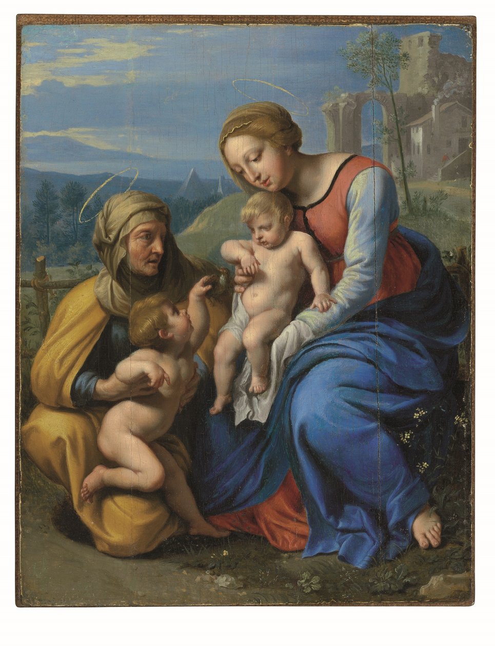 Den heliga familjen med en sparv (olja och guld på panel som ligger ombord) av Philippe de Champaigne