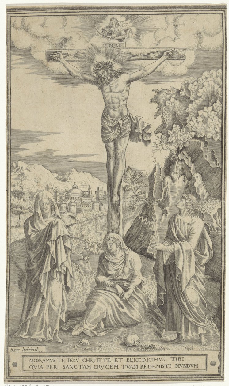 Kristus på korset flankerad av Maria och Johannes av Philippe de Soye