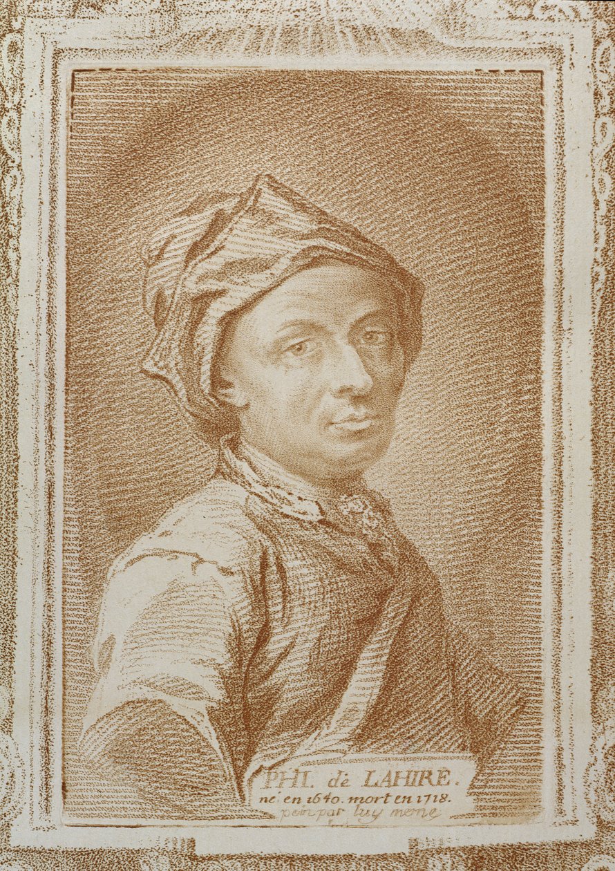 Självporträtt av Philippe de la Hire (1640-1718), illustration från Histoire des Mathematiciens av Alexandre Saverien (1720-1805), publicerad i Paris 1766. av Philippe de la Hire