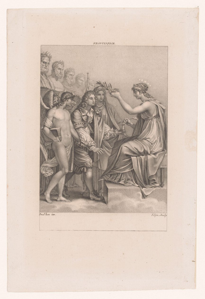 Apoteos av Jean Racine Hans geni och Melpomene leder honom till odödlighet av Philippus Velijn