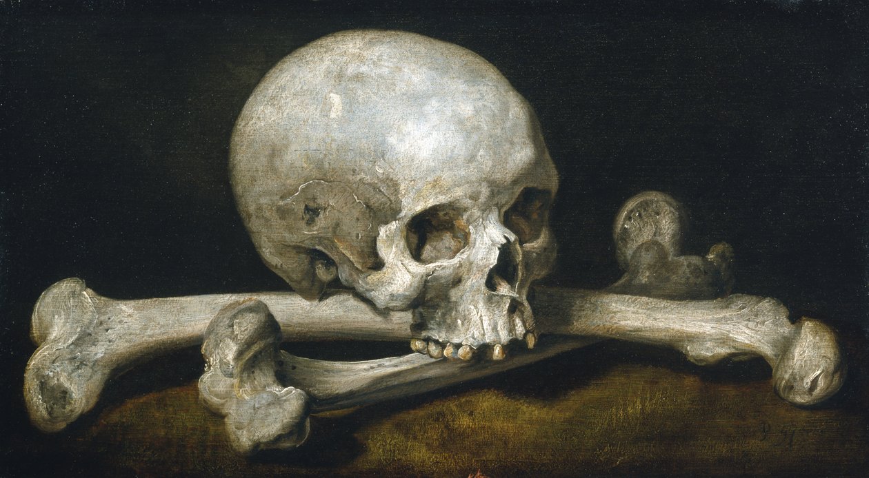 Memento Mori med en skalle och korsben, 1650-63 av Philips Gysels