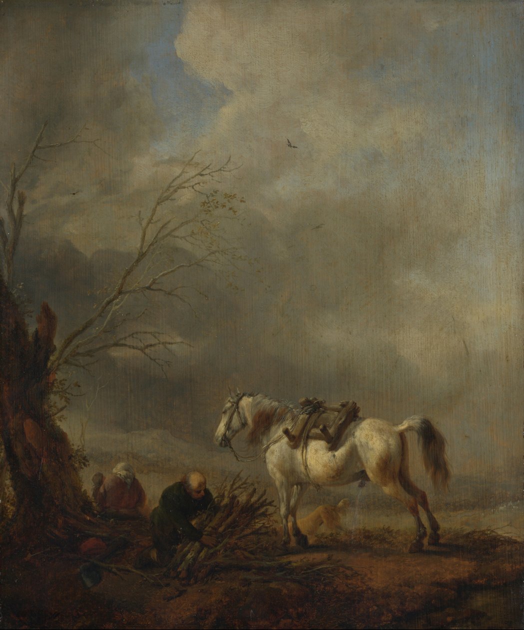 En vit häst och en gammal man som binder fagoter av Philips Wouwerman