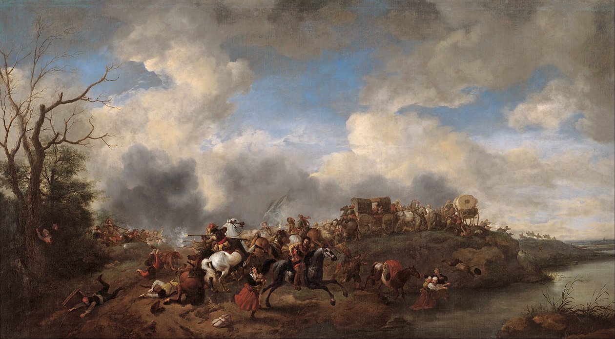 A cavalry battle av Philips Wouwerman