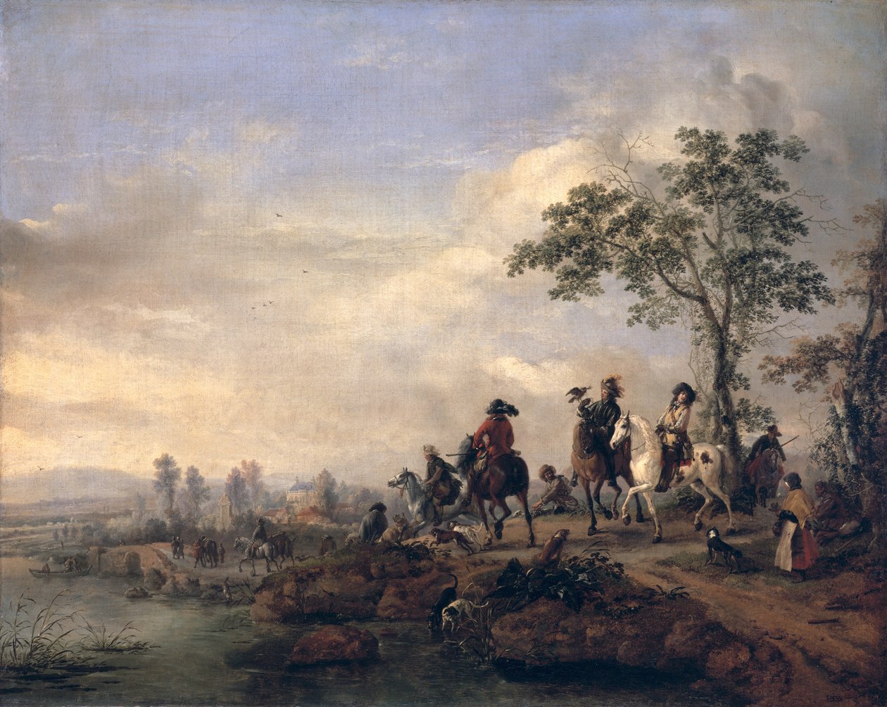 Falconers Return Home from the Hunt, 1658-60  av Philips Wouwerman
