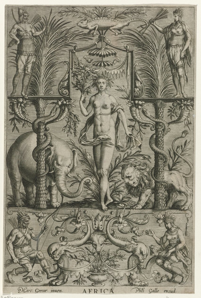 Afrika Afrika (titel på objekt) De fyra kontinenterna (serietitel) av Philips Galle (attributed to workshop of)