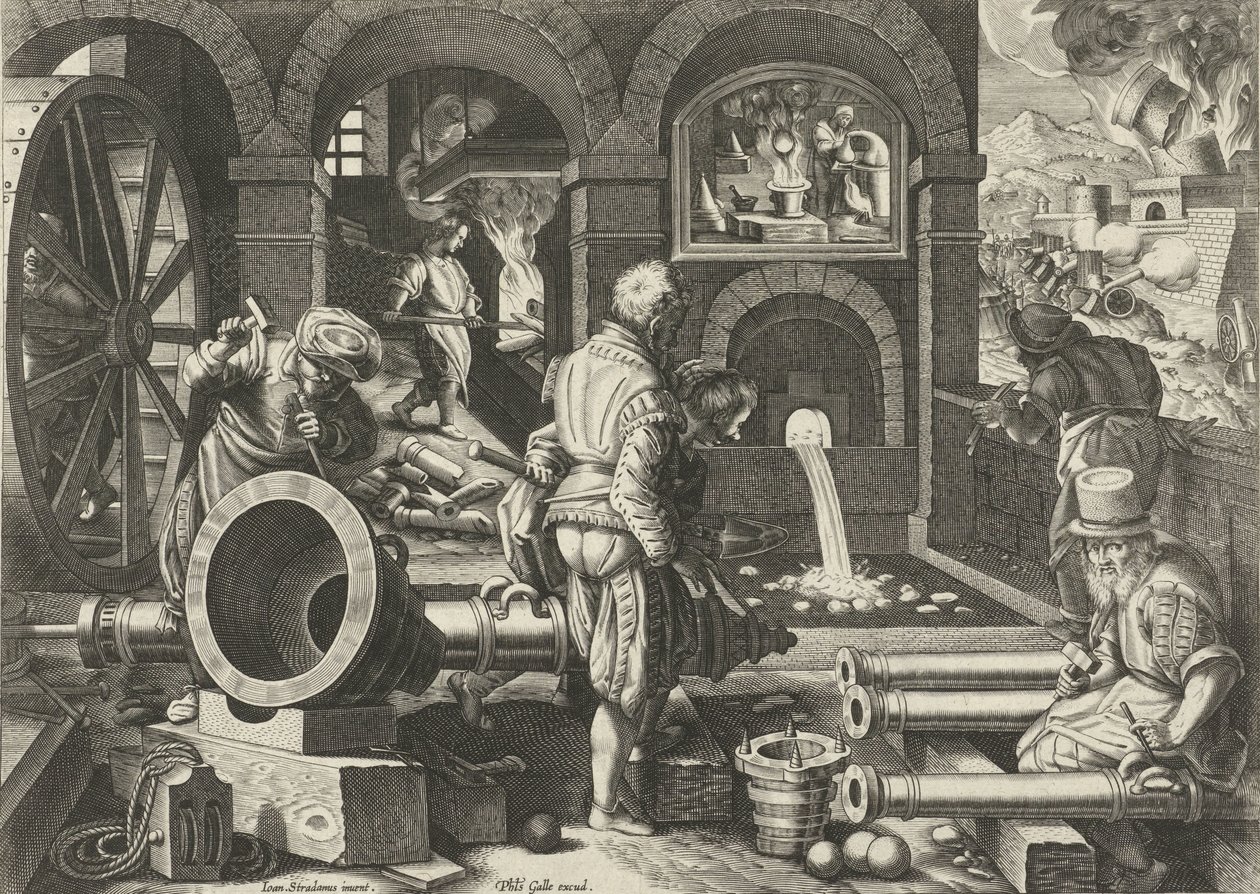 artilleriverkstad Nya uppfinningar och upptäckter (serietitel) Nova Reperta (serietitel) av Philips Galle (attributed to workshop of)
