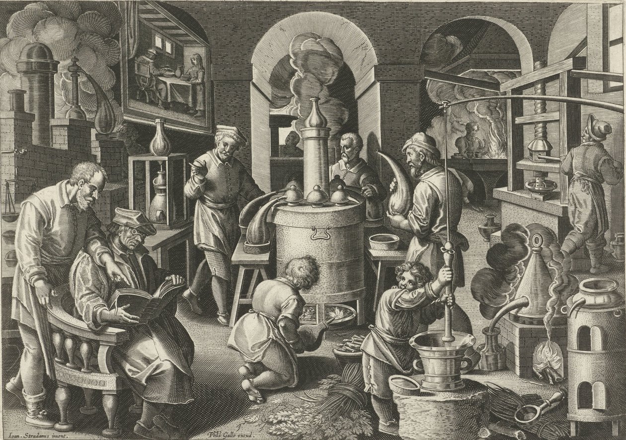 Destillering Nya uppfinningar och upptäckter (serietitel) Nova Reperta (serietitel) av Philips Galle (attributed to workshop of)