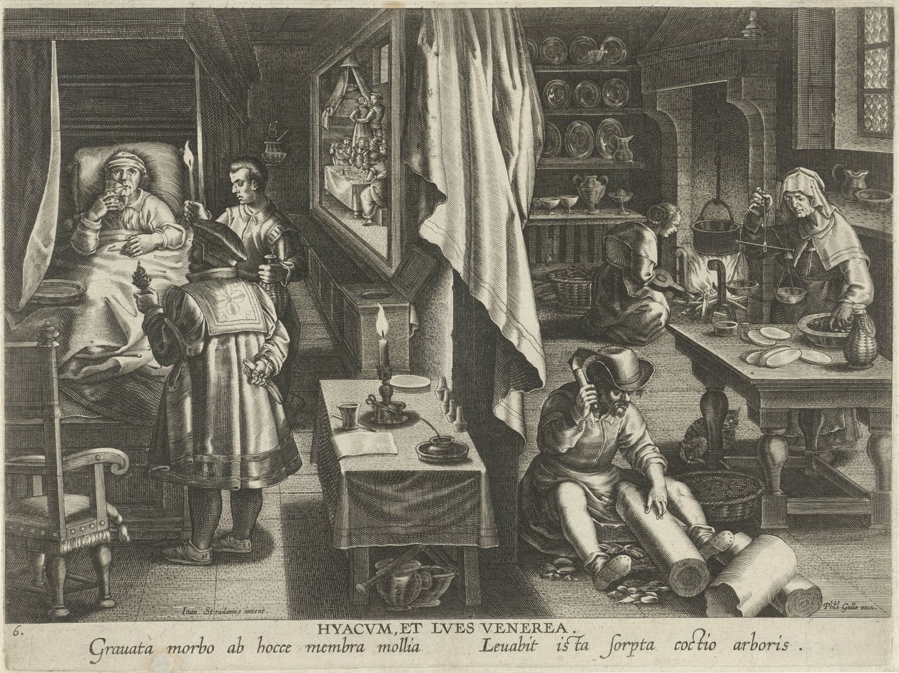 Medicin mot syfilis av Philips Galle (attributed to workshop of)