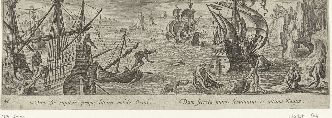 Oestervangst Jacht en visvangst (serietitel) Jakt, fiske och jakttyper (serietitel) av Philips Galle (attributed to workshop of)