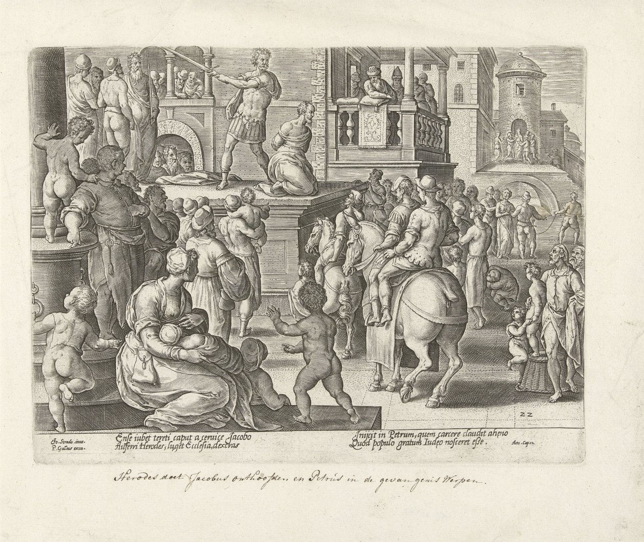 Halshuggning av Jakob den Större Apostlarnas handlingar (serietitel) Acta Apostolorum (serietitel) av Philips Galle (possibly)
