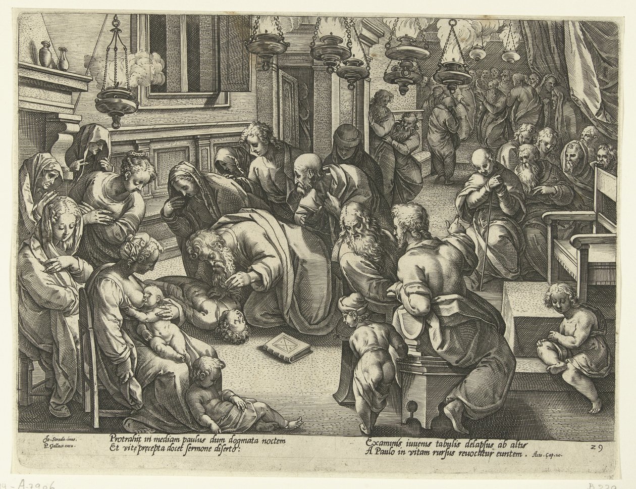 Paulus återuppväcker Eutykus Apostlarnas historia (serietitel) av Philips Galle (workshop of)