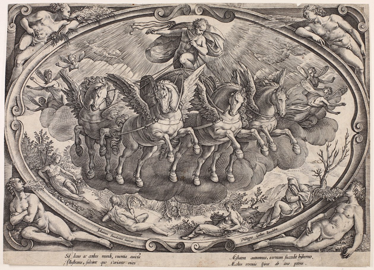 Apollo (Sol) med solvagnen (De fyra årstiderna med solen, titelblad) av Philips Galle
