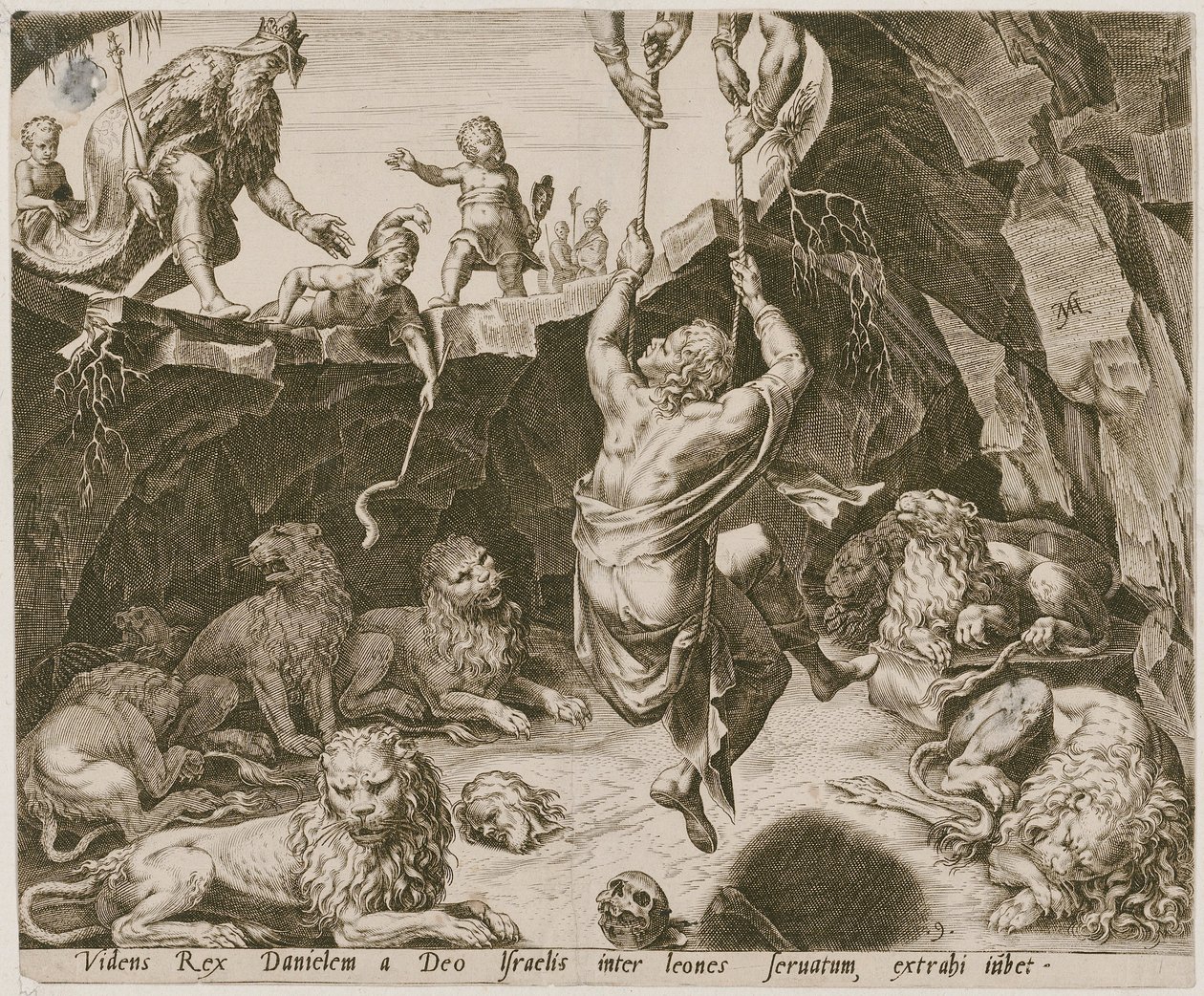 Daniel befrias ur lejongropen, blad 9 ur serien "Berättelsen om Daniel, Bel och draken" av Philips Galle