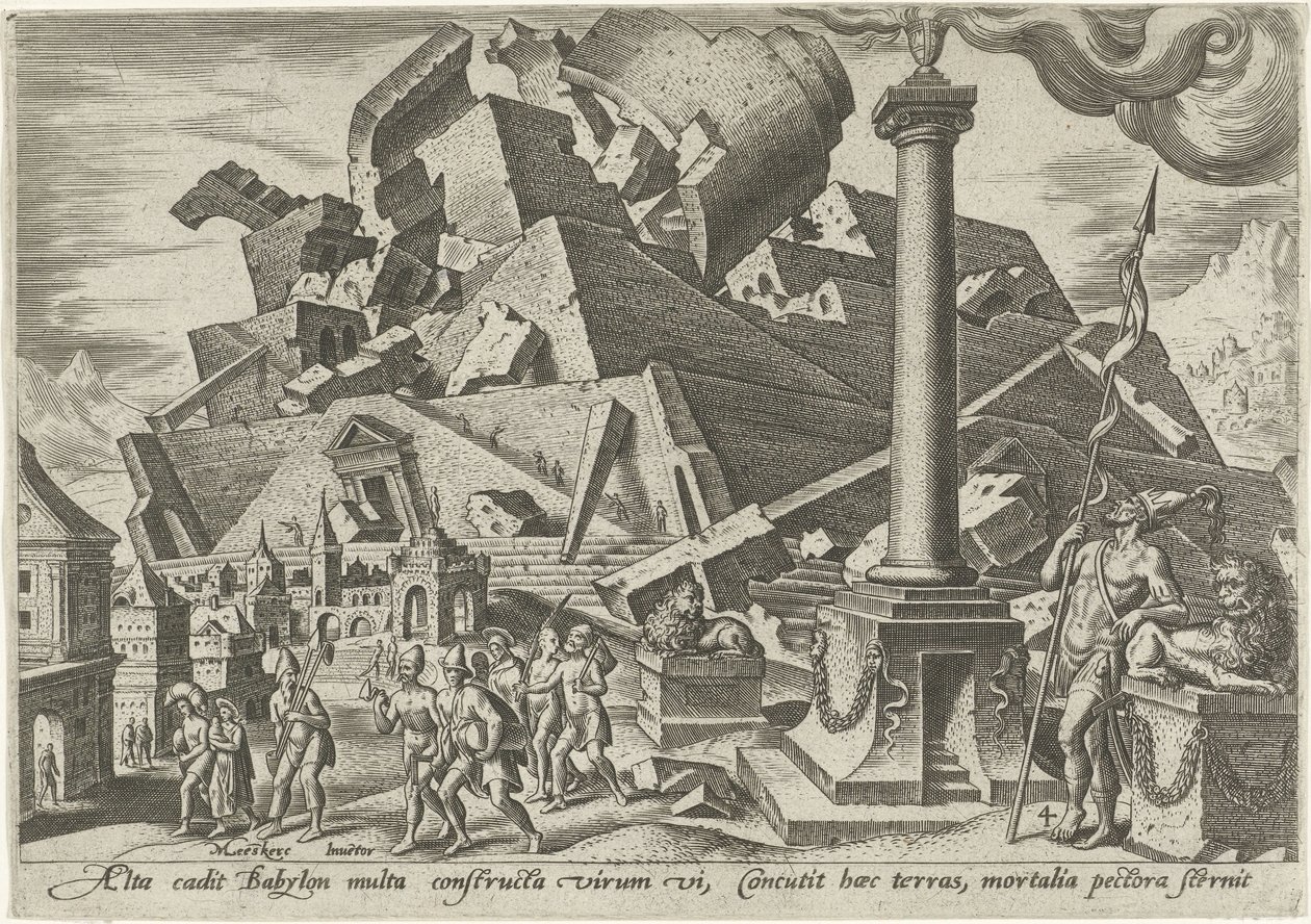 Förstörelsen av Babels torn The Days of Doom of the Jewish People (serietitel) av Philips Galle