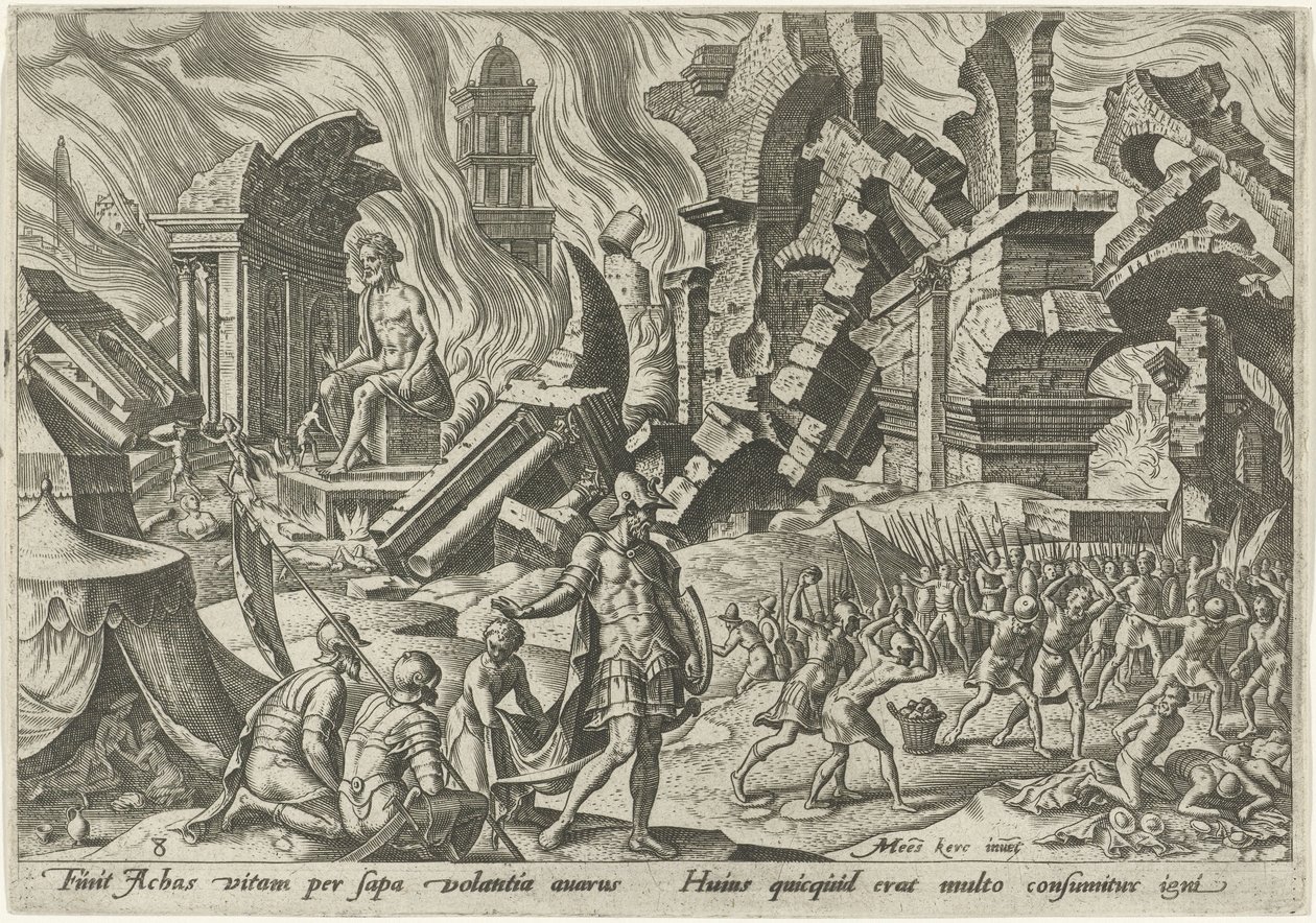 Förstörelsen av Ai och steningen av Akan The Days of Doom of the Jewish People (serietitel) av Philips Galle