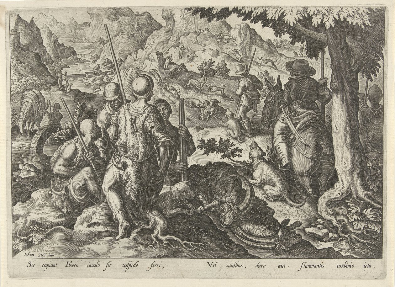 Jacht op berggeiten Jachttaferelen (serietitel) Där alla typer av jakt, fågelfågel och fiske (serietitel) av Philips Galle
