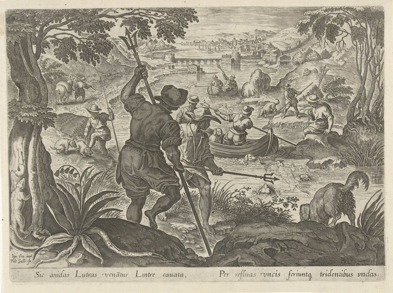 Jacht op uttrar Jachttaferelen (serietitel) Där alla typer av jakt, fågelfågel och fiske (serietitel) av Philips Galle
