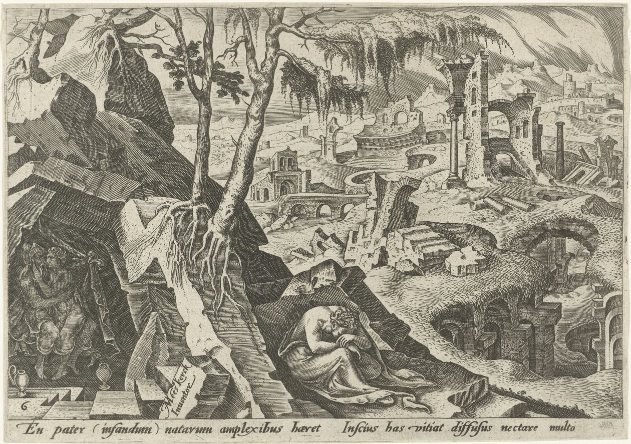 Lot och hans döttrar The Days of Doom of the Jewish People (serietitel) av Philips Galle