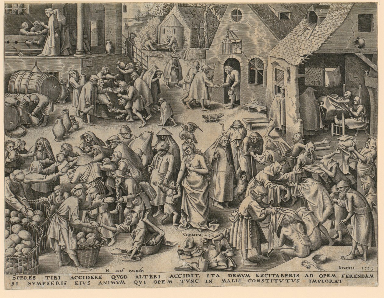 Nästan kärlek (Charitas), blad 3 ur serien ”De sju dygderna” av Philips Galle