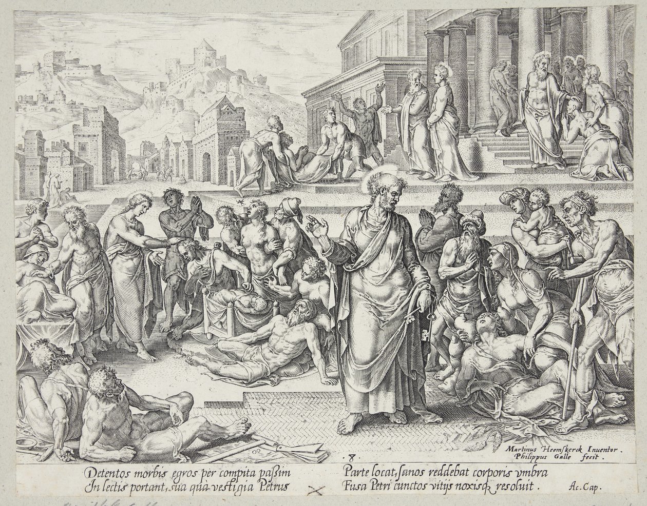 Petrus botar de sjuka med sin skugga av Philips Galle