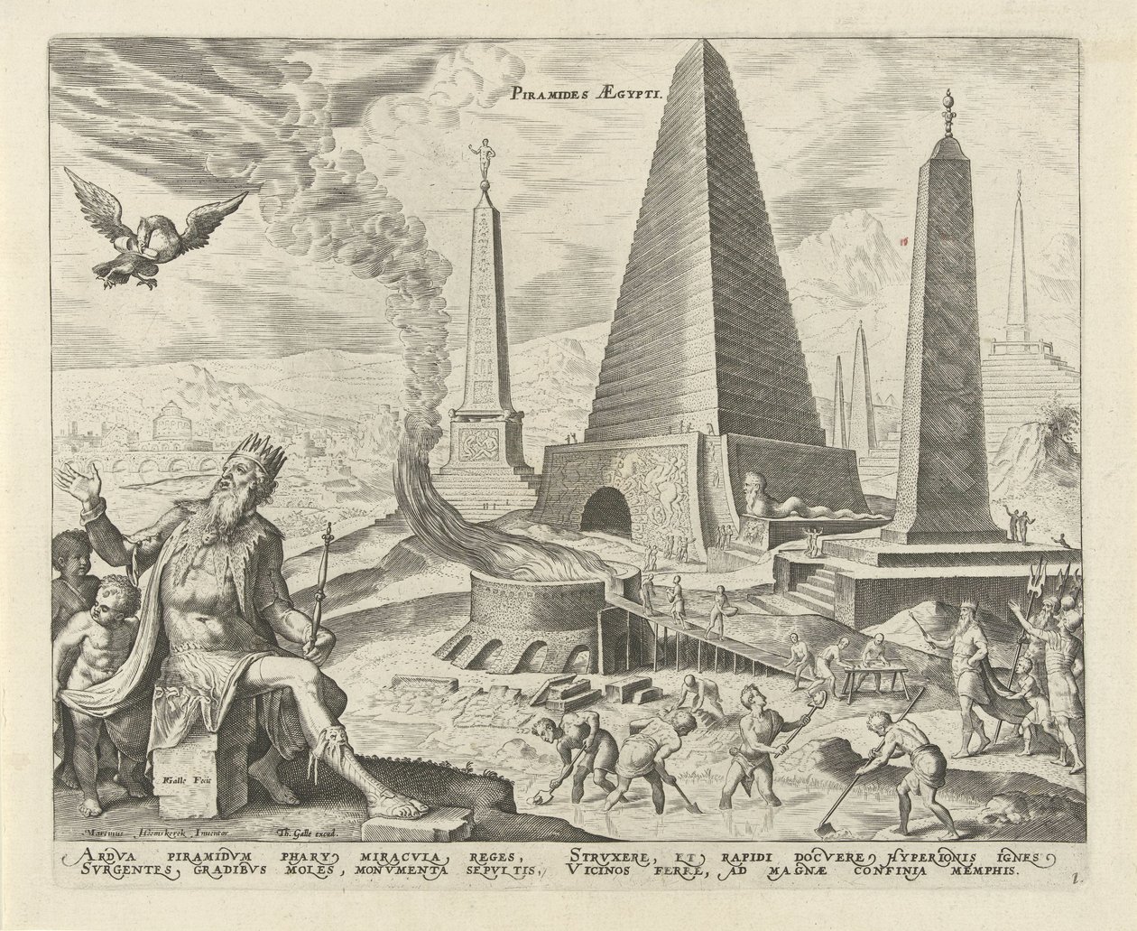 Egyptens pyramider Pyramids Aegypti (titel på objekt) Världens åtta underverk (serietitel) av Philips Galle