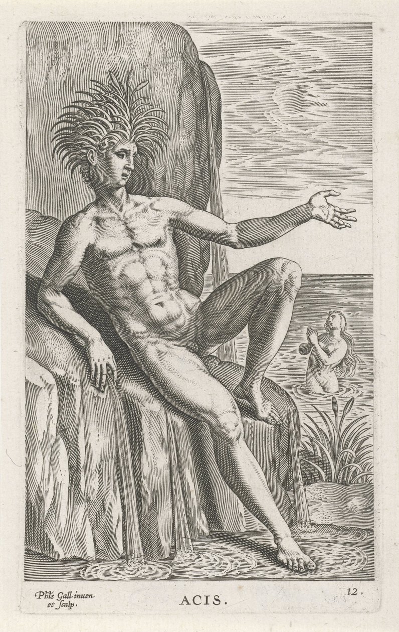 Riviergod Acis Ess (titel på objekt) Rivier- en zeegoden (serietitel) Eleganta porträtt av de marina halvgudarna och Amnicus-sälarna (serietitel) av Philips Galle