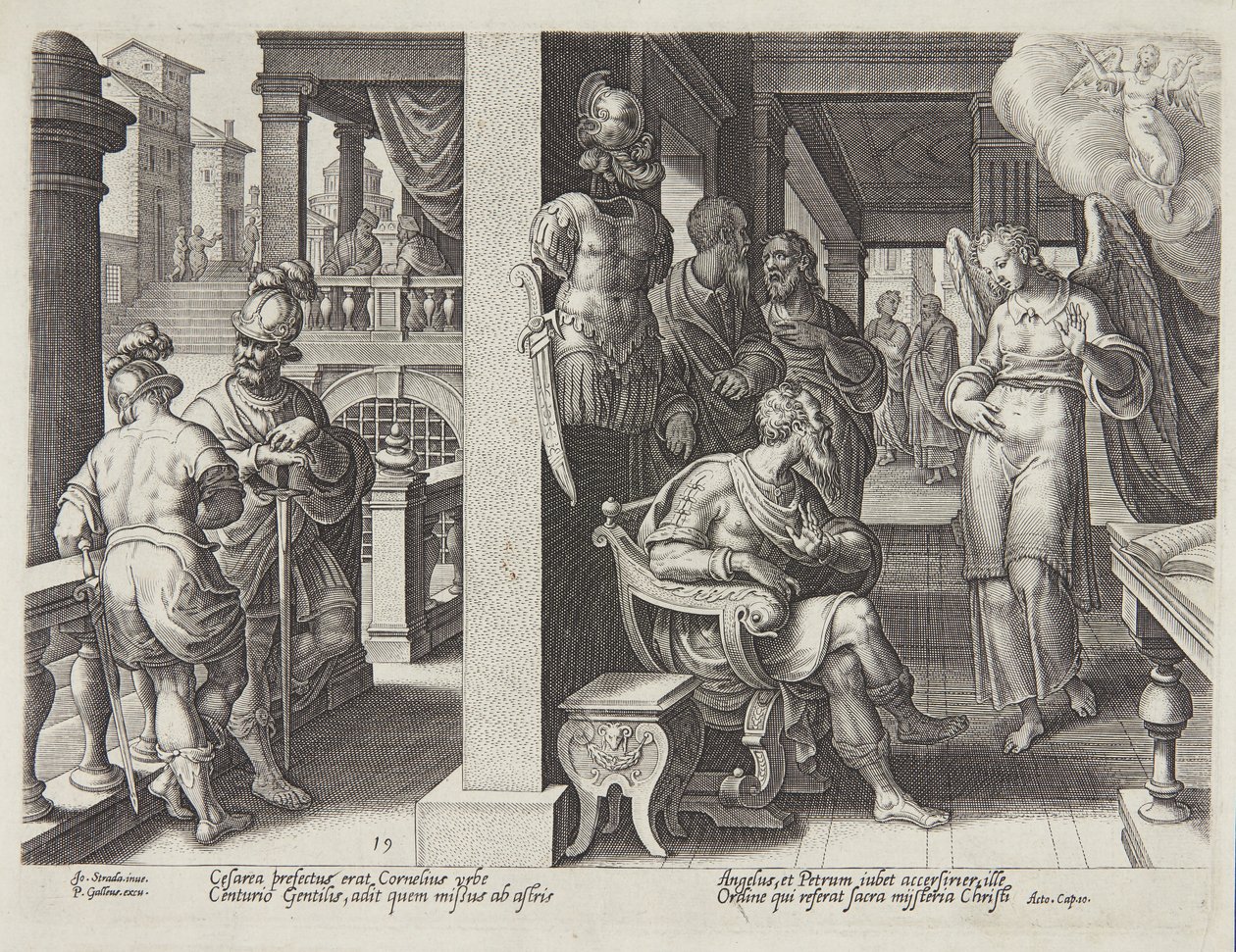 Ängeln sänder Cornelius för St Peter av Philips Galle
