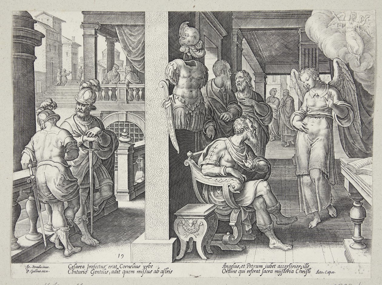 Ängeln sänder Cornelius för St Peter av Philips Galle